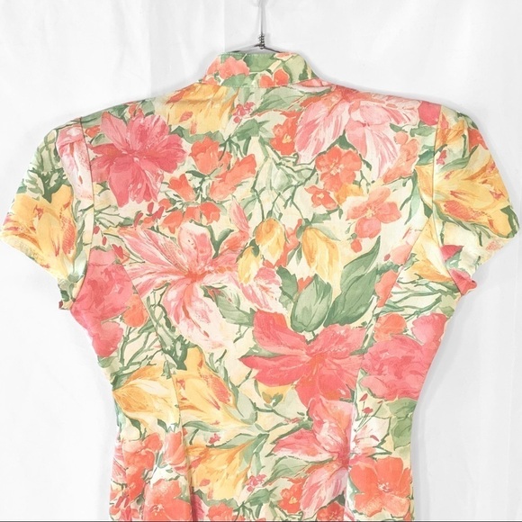 VINTAGE GARDANIA PARIS FLORAL  MULTICOLOUR BUTTON UP DRESS SHORT SLEEVES MEDIUM - Picture 7 of 17